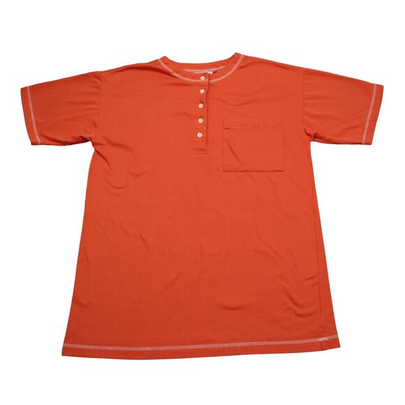 Bridge Gate Shirt Womens S Orange Short Sleeve Henley Button Pocket Knit T Shirt - Picture 1 of 15